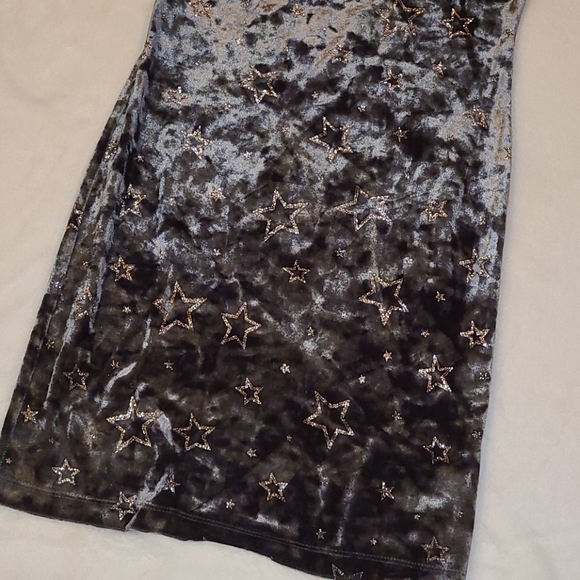 Topshop Size 2 Velvet Holiday Glitter Star Green Off Shoulder Dress - Picture 5 of 10